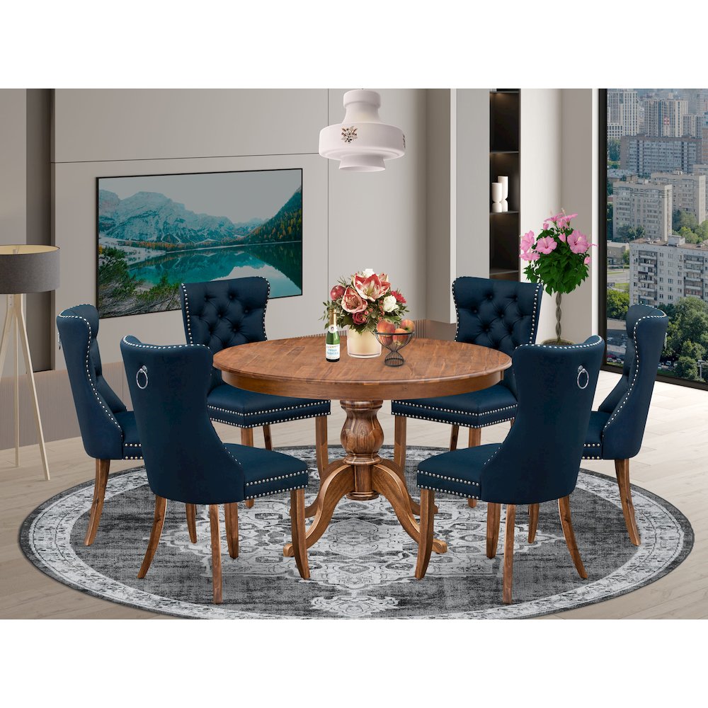 7-Piece Dining Set Features A 48″ Round Table In An Antique Walnut Finish