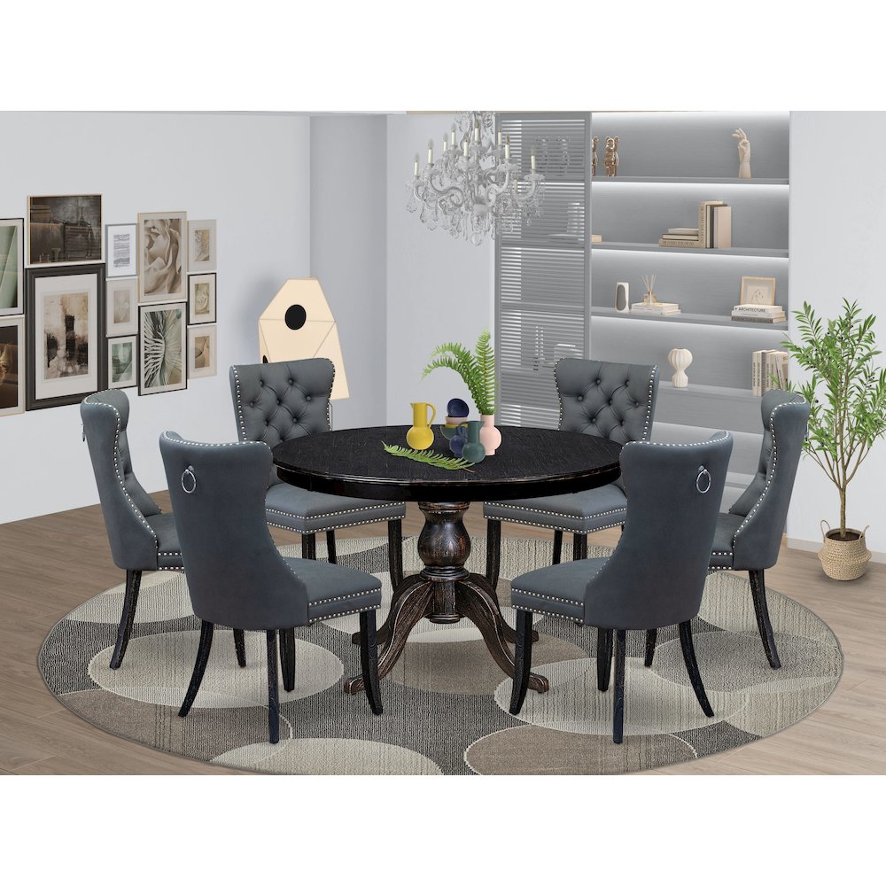 7-Piece Dining Room Set In Platinum Gray Color