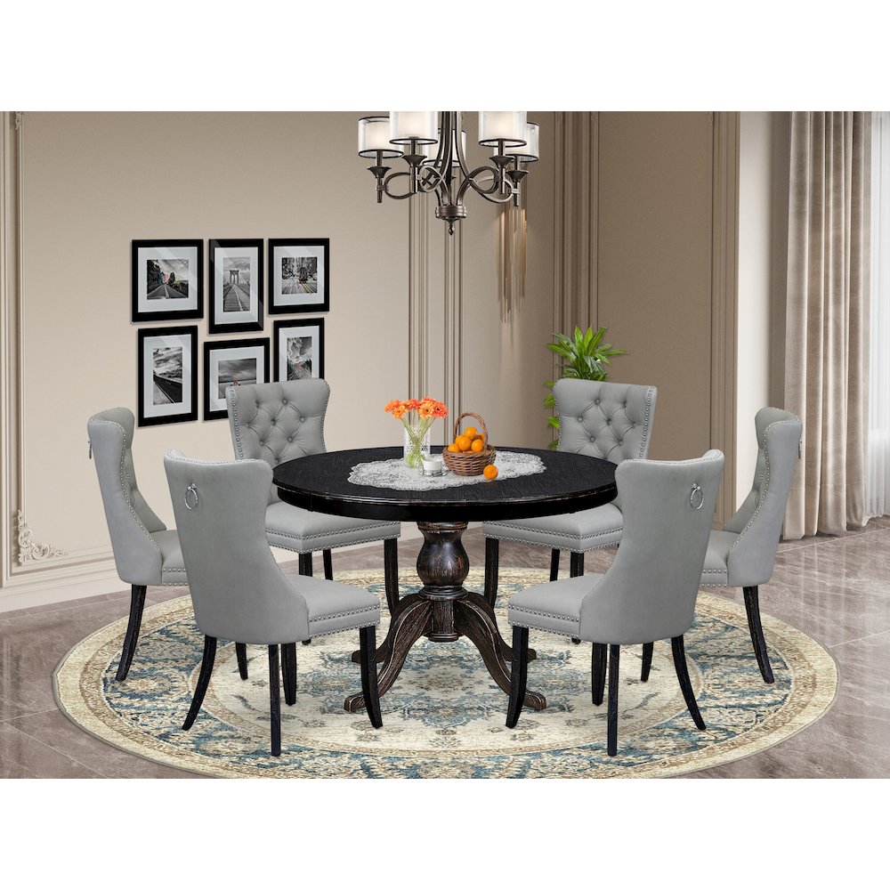 7 Piece Dining Table Set Contains 48″ Round Table In Light Gray Color