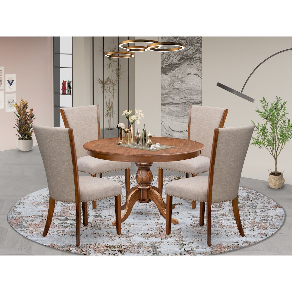 5 Piece Dinette Set Consists Of 48″ Round Dining Table In Light Tan Color
