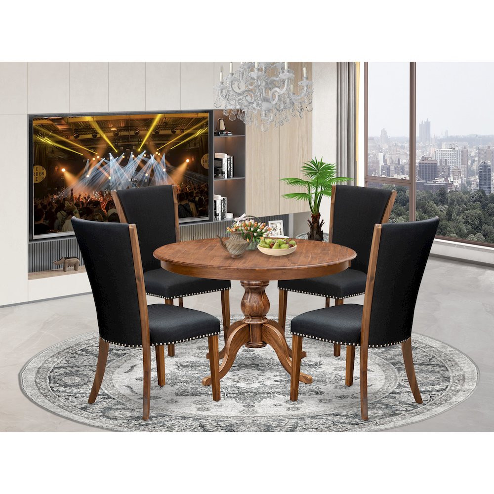 5 Piece Dinette Set For 4 Consists Of 48″ Round Table In Black Color