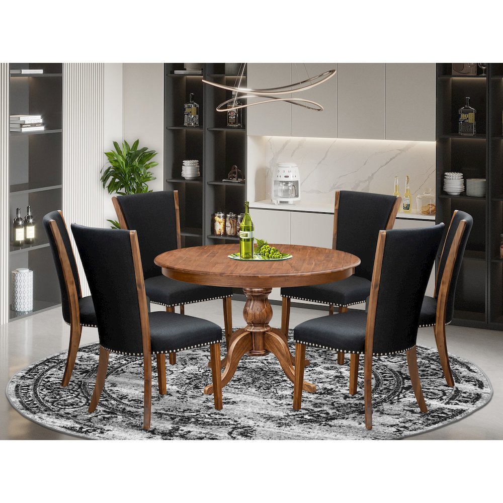 7 Piece Dining Table Set For 6 Contains 48″ Round Table In Black Color