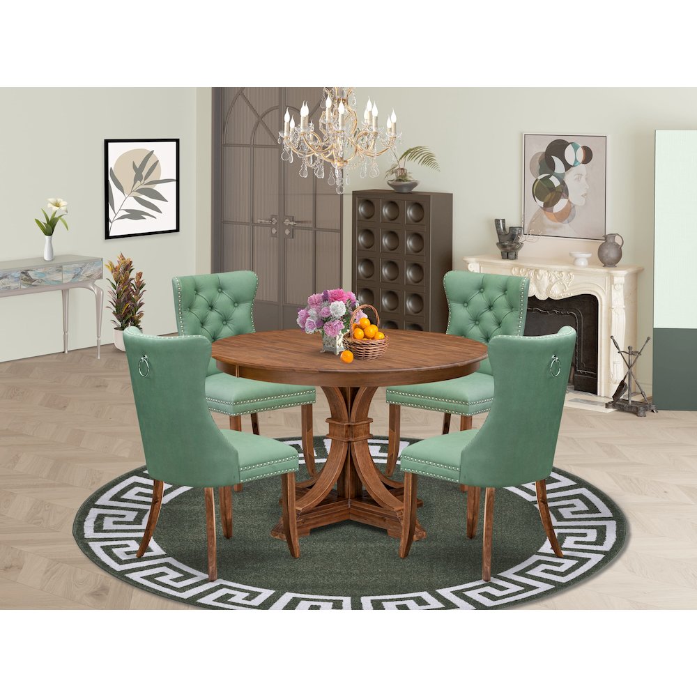 5-Pc Mid Century Dining Set Include A Wooden Table And 4 Willow Green Chairs