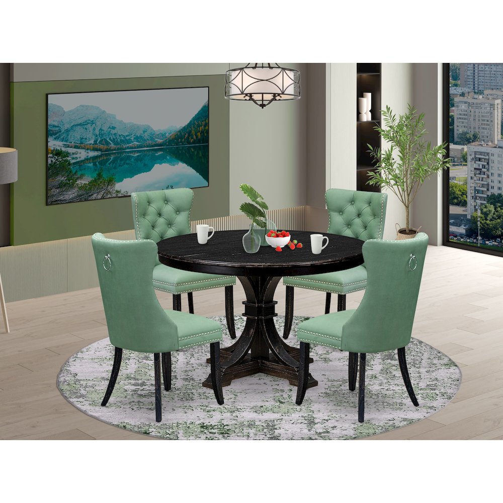 5 Piece Dining Set Contains 48″ Round Table In Willow Green Color