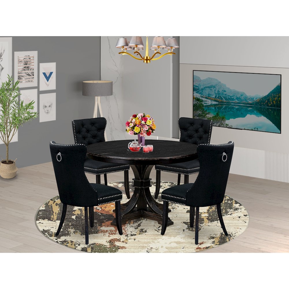 5 Piece Dining Room Set For 4 Contains 48″ Round Table In Black Color
