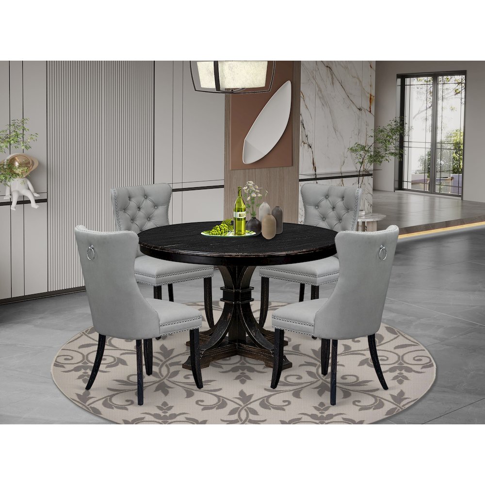 5 Piece Dining Table Set Includes 48″ Round Table In Light Gray Color