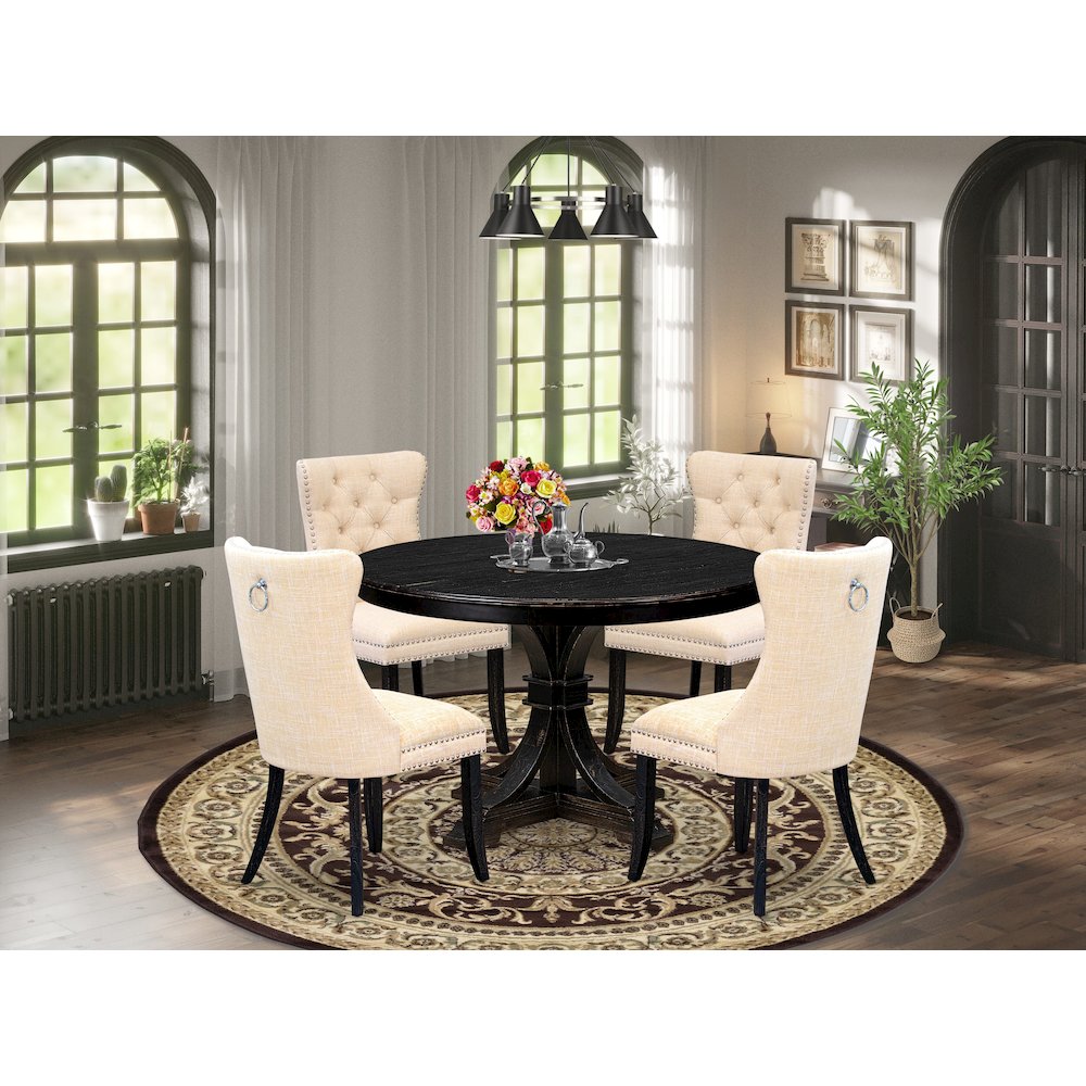 4 Light Beige Linen Fabric Dining Chair