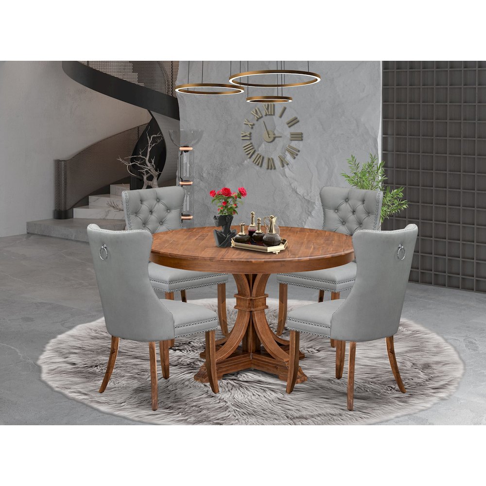 5-Pc Dinner Table Set Consist A Kitchen Table And 4 Light Gray Parson Chairs