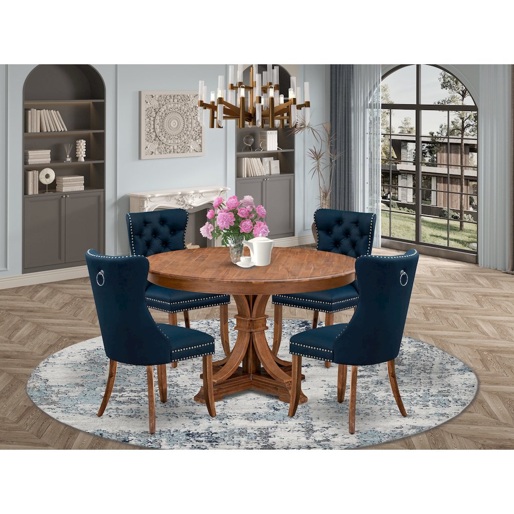 4 Navy Blue Upholstered Dining Chairs