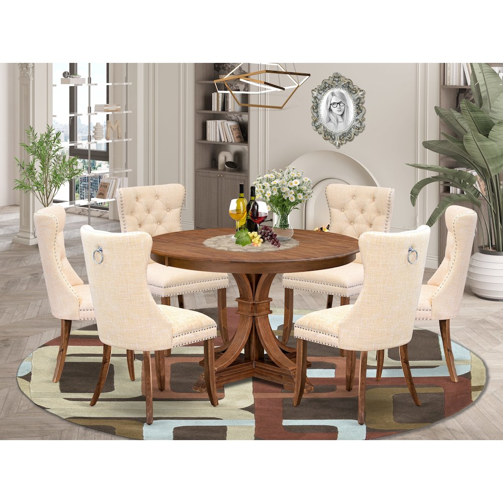 7-Piece Dining Set In Light Beige Color