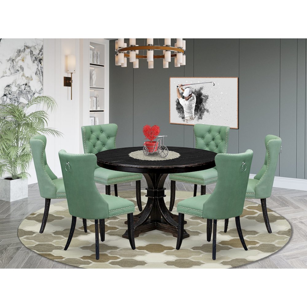 7 Piece Dinette Set Includes 48″ Round Table In Willow Green Color