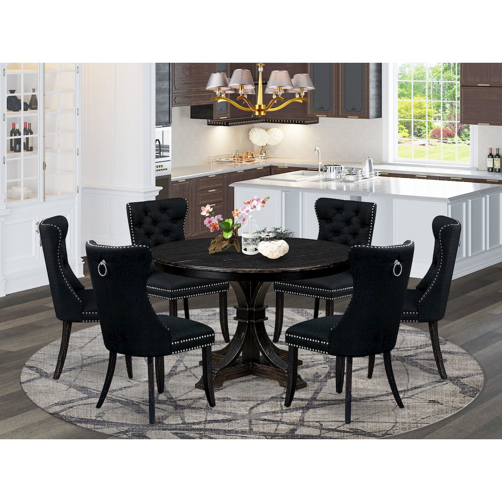 7 Piece Kitchen Table Set Includes 48″ Round Table In Black Color