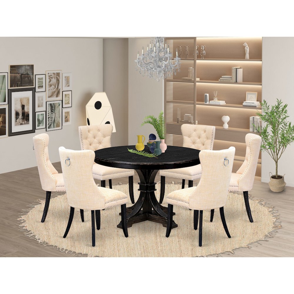 6 Light Beige Linen Fabric Dinning Chairs