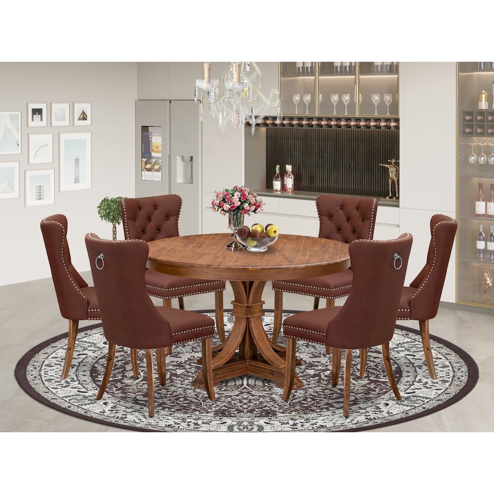 7-Pc Kitchen Dining Table Set Contain A Dining Room Table And 6 Burgundy Chairs