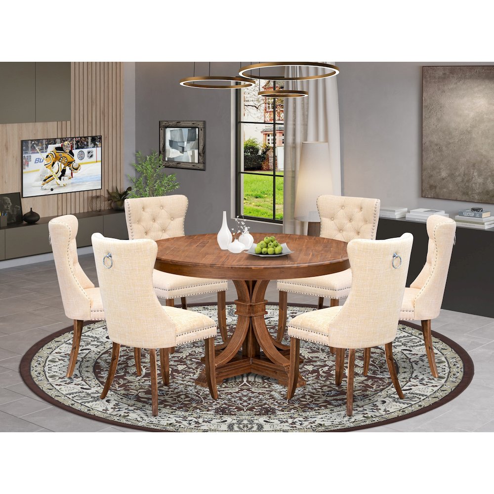 7-Piece Kitchen Table Set In Light Beige Color