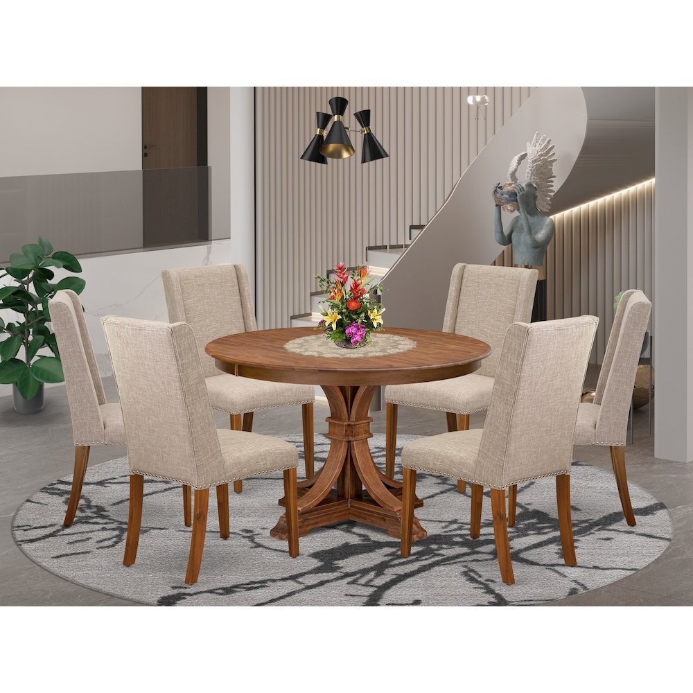 6 Light Tan Fabric Dinning Chair