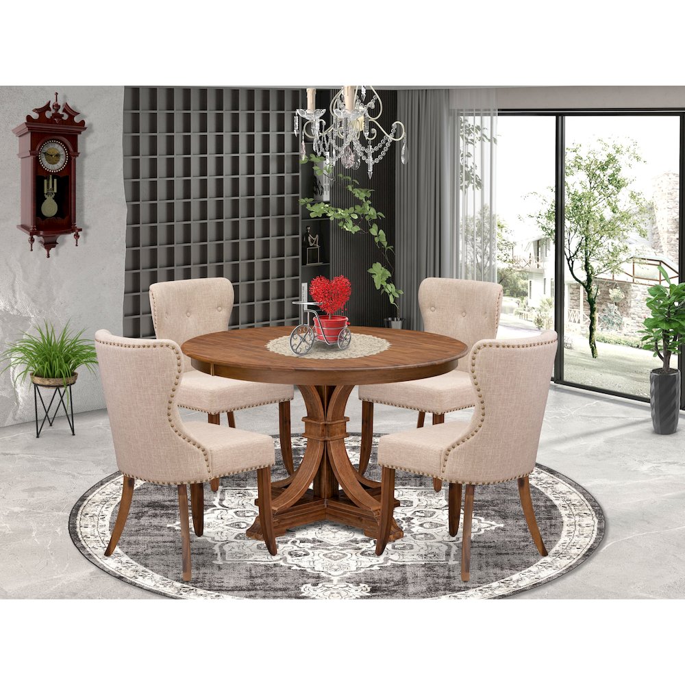 4 Light Tan Fabric Padded Chairs