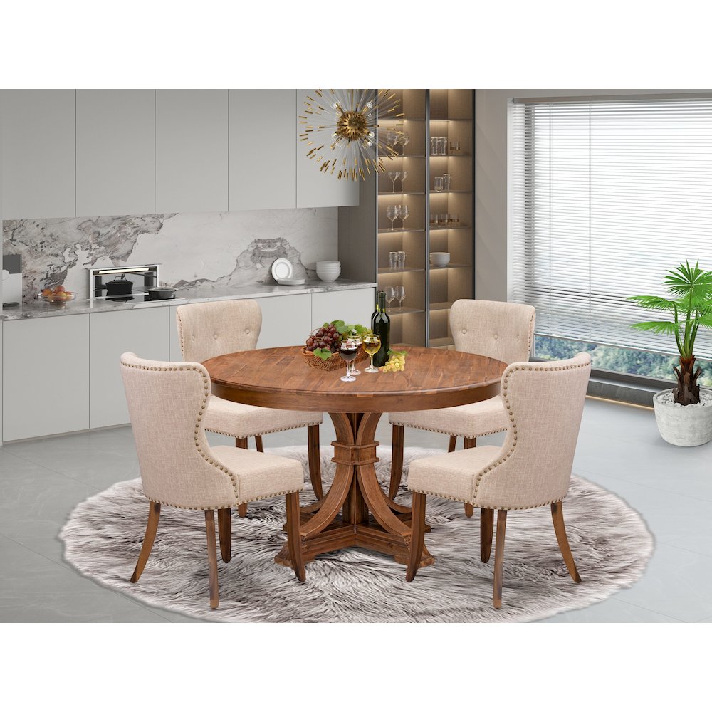 4 Light Tan Fabric Dining Chairs