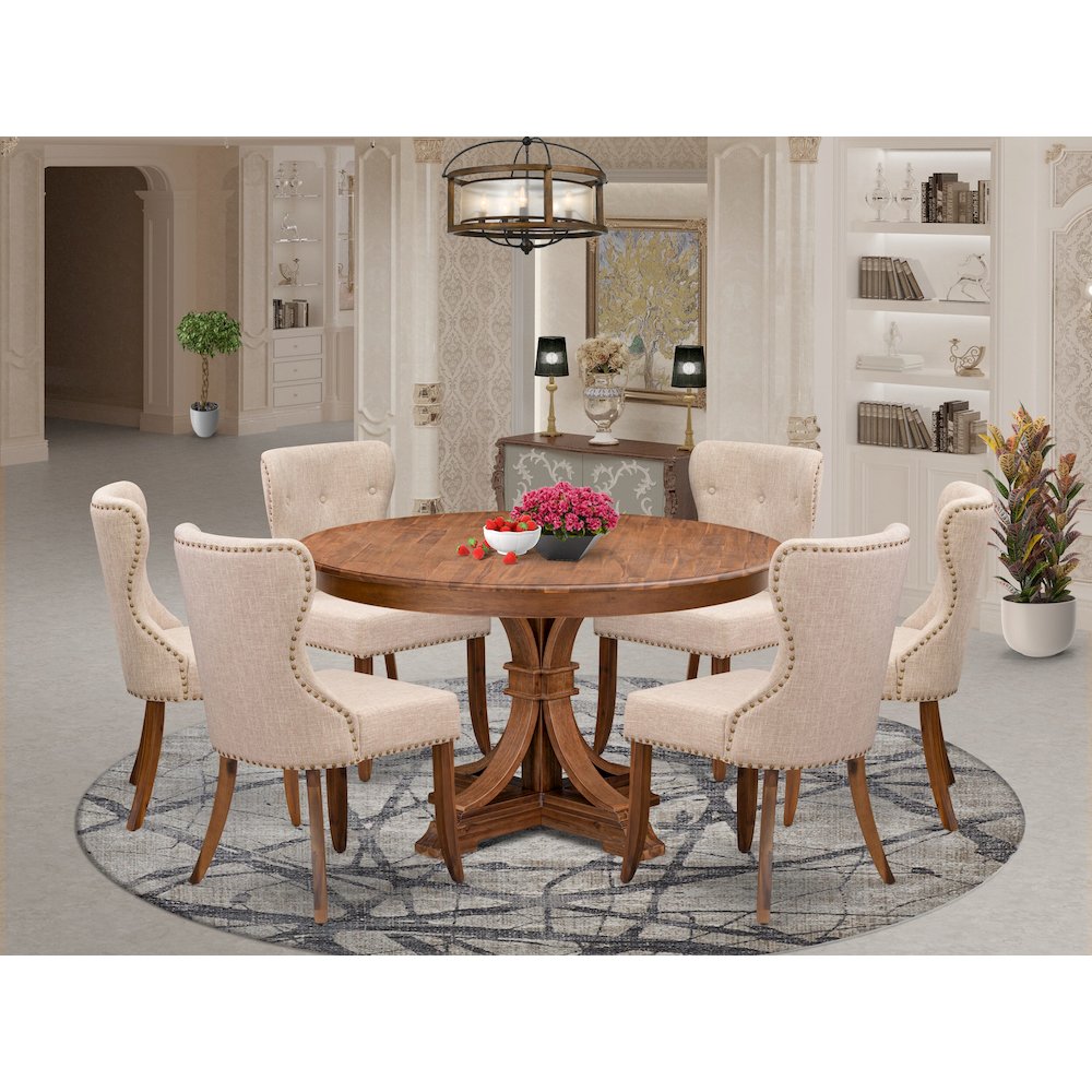 6 Light Tan Fabric Parson Chairs