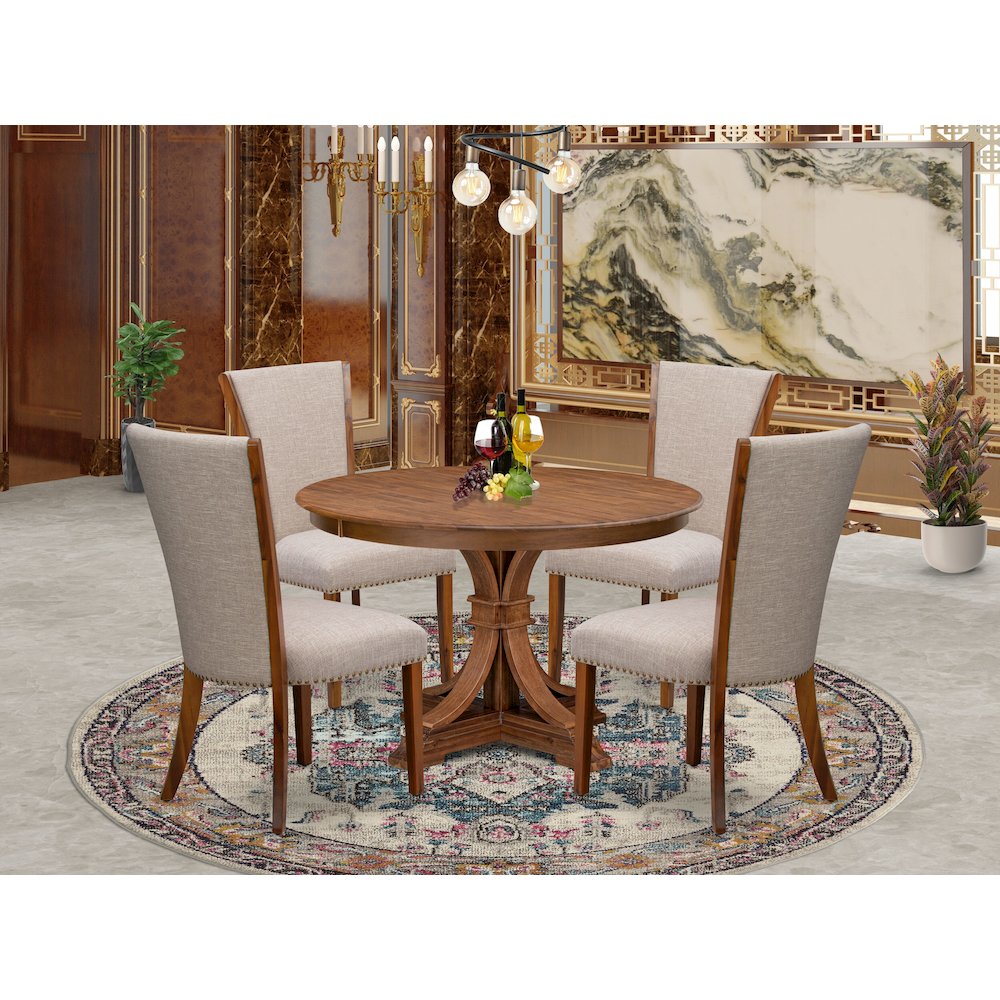 5 Piece Dining Set For 4 Includes 48″ Round Table In Light Tan Color