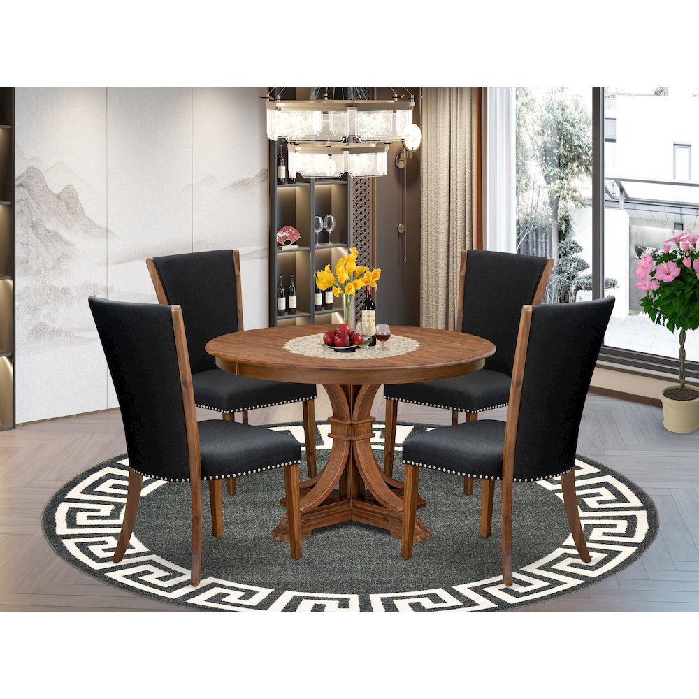 5 Piece Dining Table Set For 4 Includes 48″ Round Table In Black Color