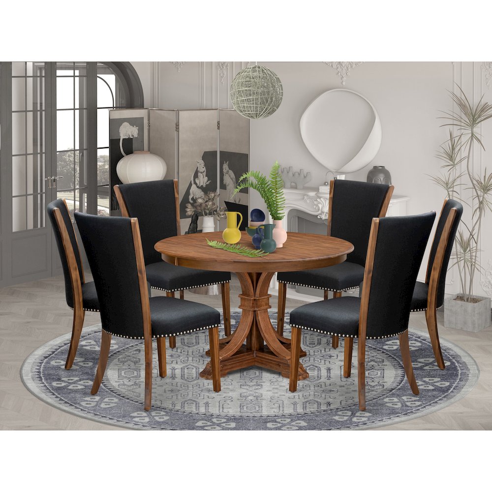 7 Piece Dining Table Set Includes 48″ Round Kitchen Table In Black Color