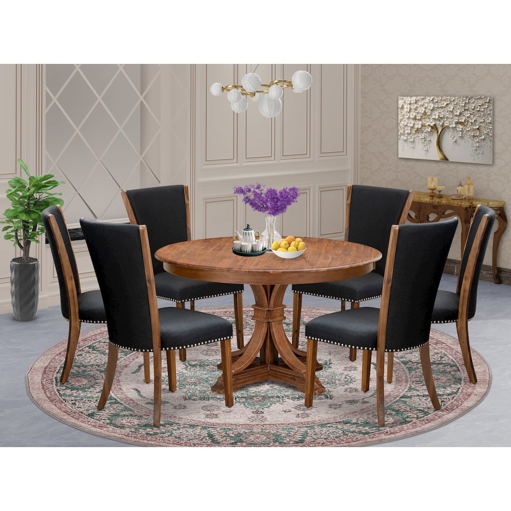 7 Piece Dining Table Set For 6 Contains 54″ Round Table In Black Color