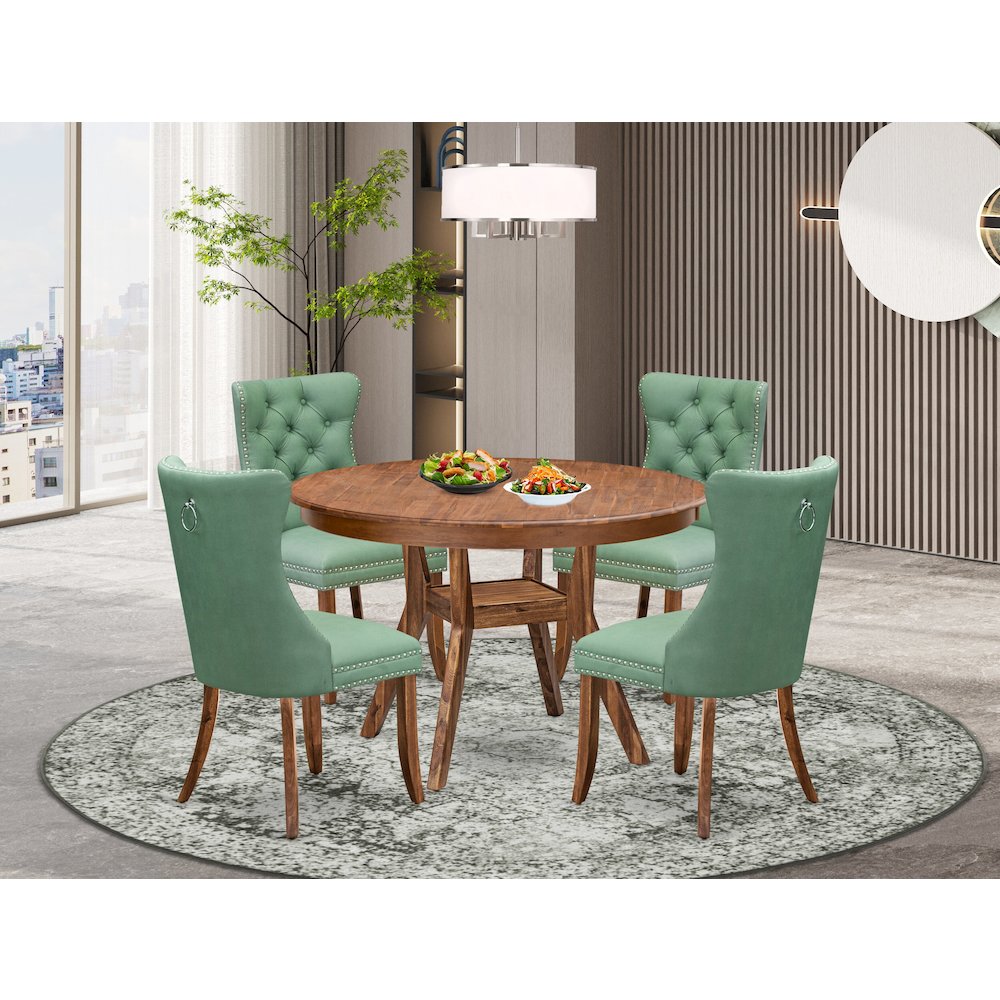 5-Pc Dining Set Contain A Wooden Dining Table And 4 Willow Green Parson Chairs