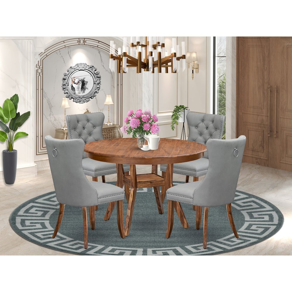 5-Pc Mid Century Dining Set Contain A Table And 4 Light Gray Parsons Chairs