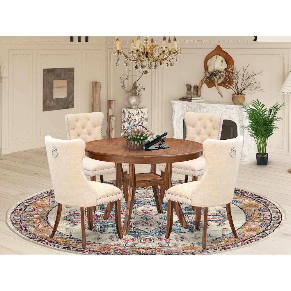 5-Piece Dining Table Set In Light Beige Color