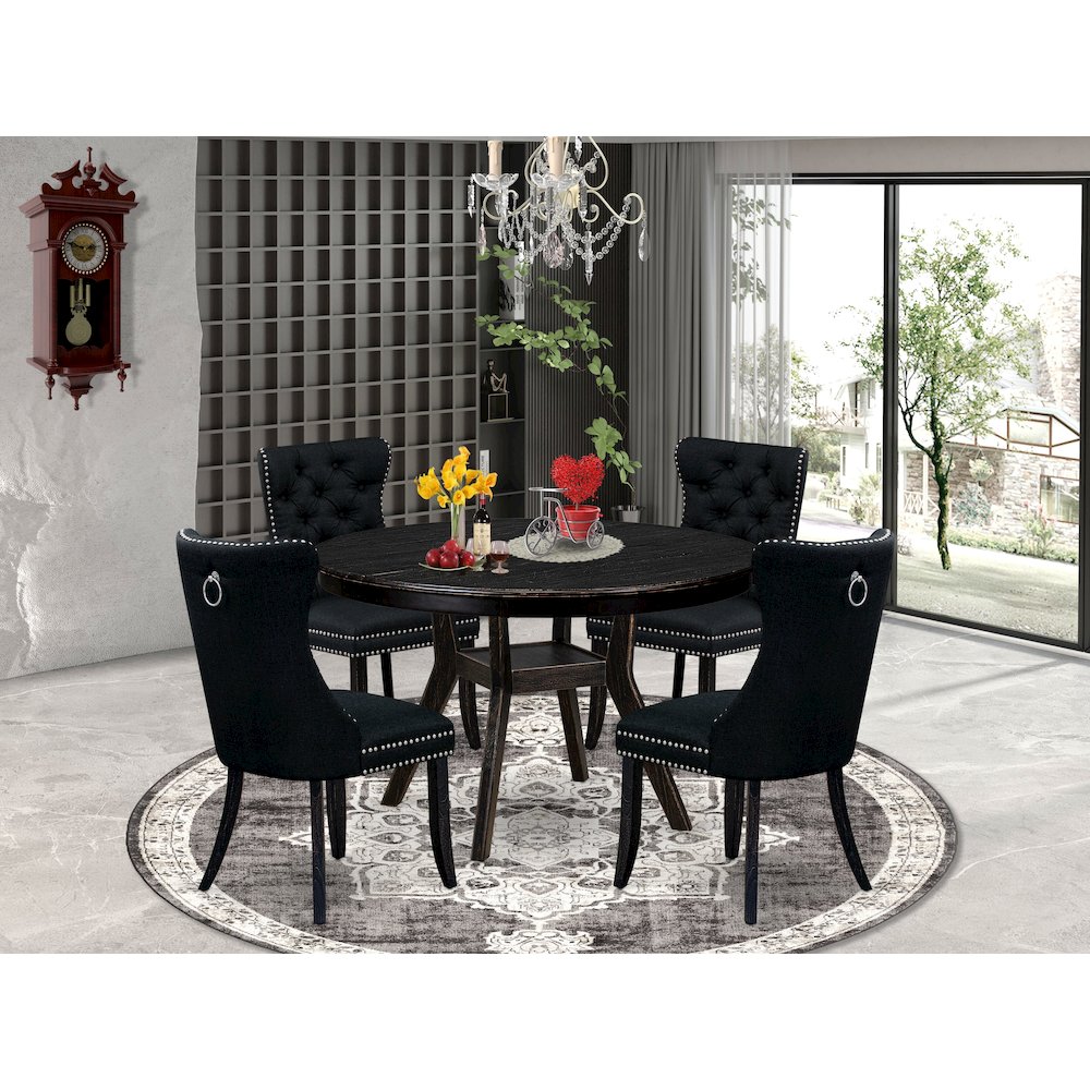 5 Piece Dining Room Set Consists Of 48″ Round Table In Black Color
