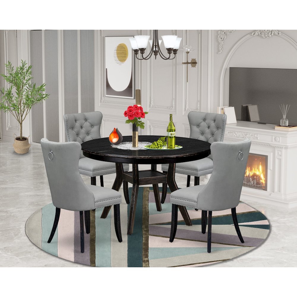 5 Piece Dining Table Set Contains 48″ Round Table In Light Gray Color