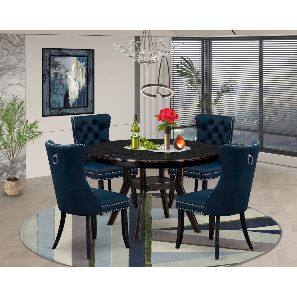 5 Piece Dining Table Set Consists Of 48″ Round Table In Navy Blue Color
