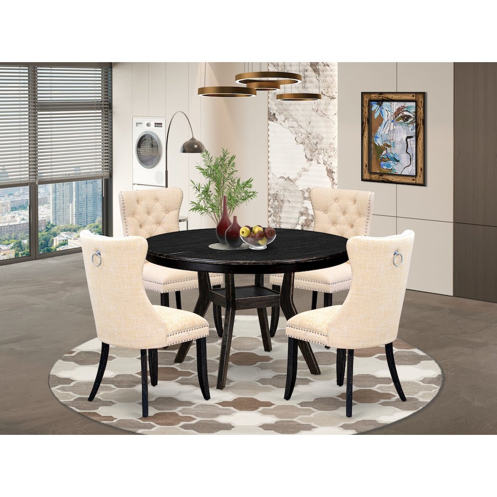 5-Pc Dining Table A Dinning Table And 4 Light Beige Linen Fabric Dining Chair