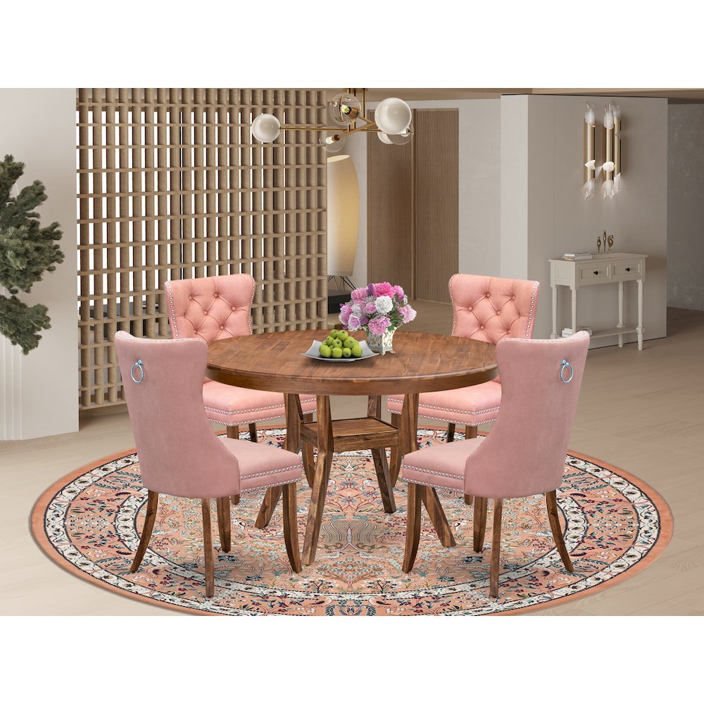 5-Pc Mid Century Dining Set Include A Table And 4 Beige Red Parson Dining Chairs