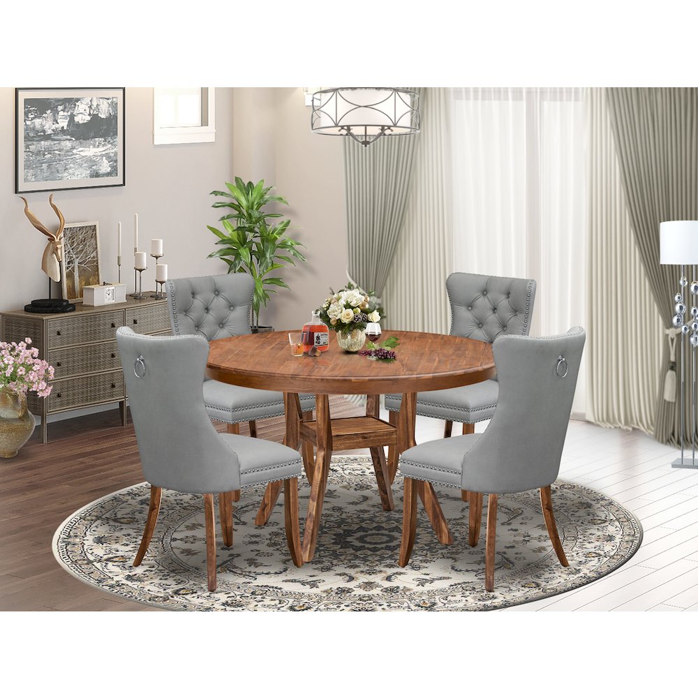 5-Pc Kitchen Table Set Include A Dinning Table And 4 Light Gray Parsons Chairs