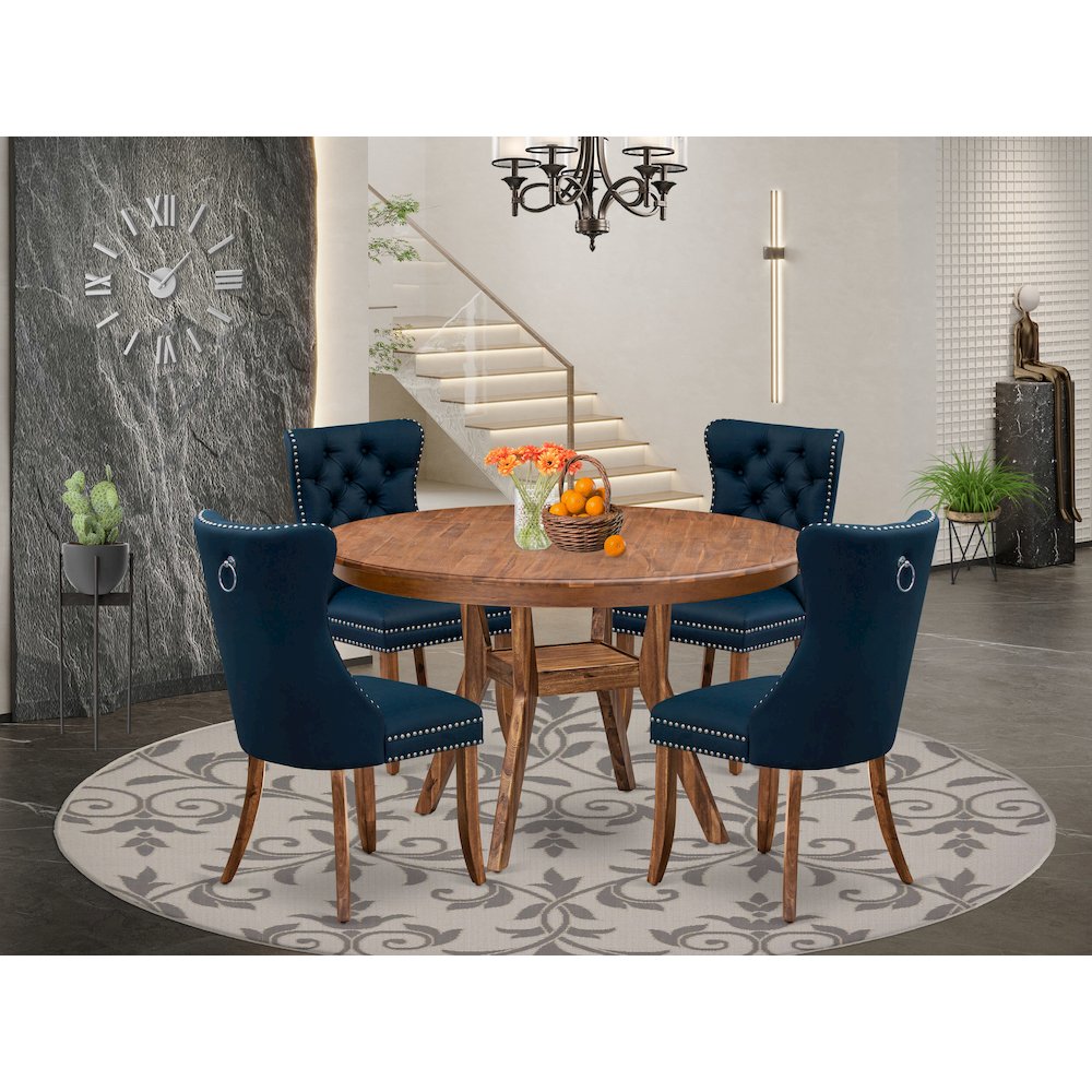 5-Pc Modern Dining Table Set Include A Dining Table And 4 Navy Blue Chairs