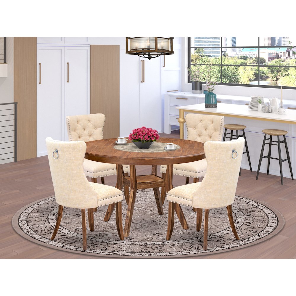 5-Piece Dining Table Set In Light Beige Color