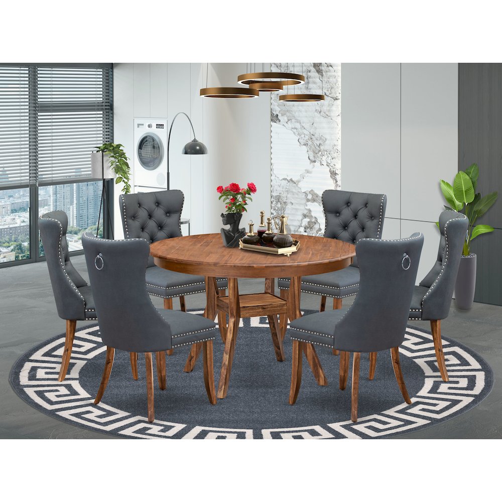 7-Piece Modern Dining Table A Dining Table And 6 Platinum Gray Dining Chairs