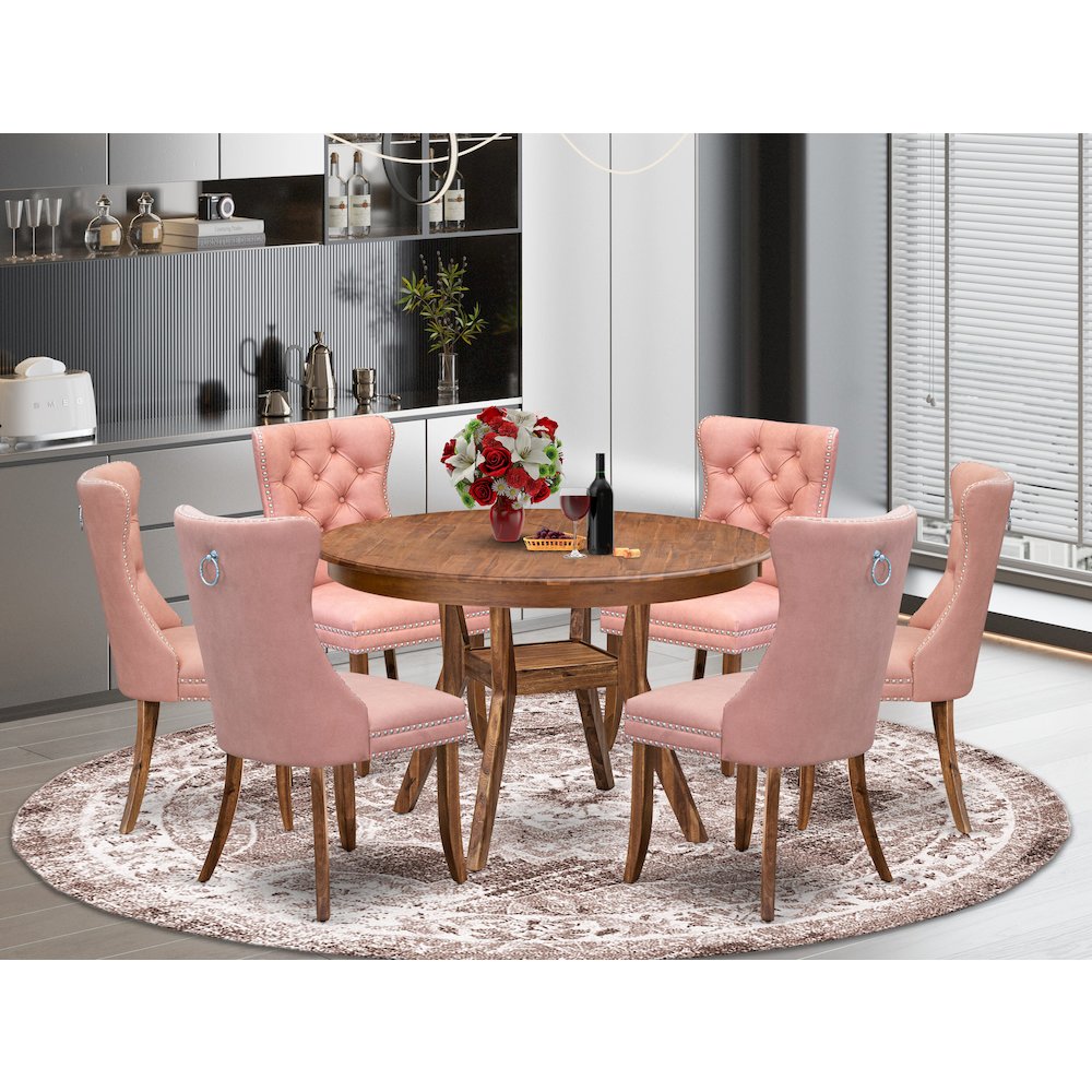 6 Beige Red Dining Chairs