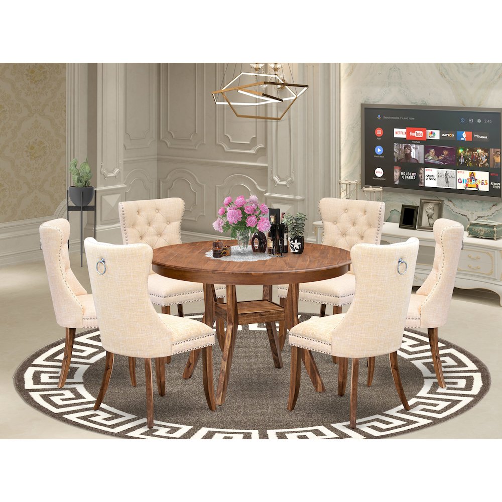7-Piece Modern Dining Room Set In Light Beige Color