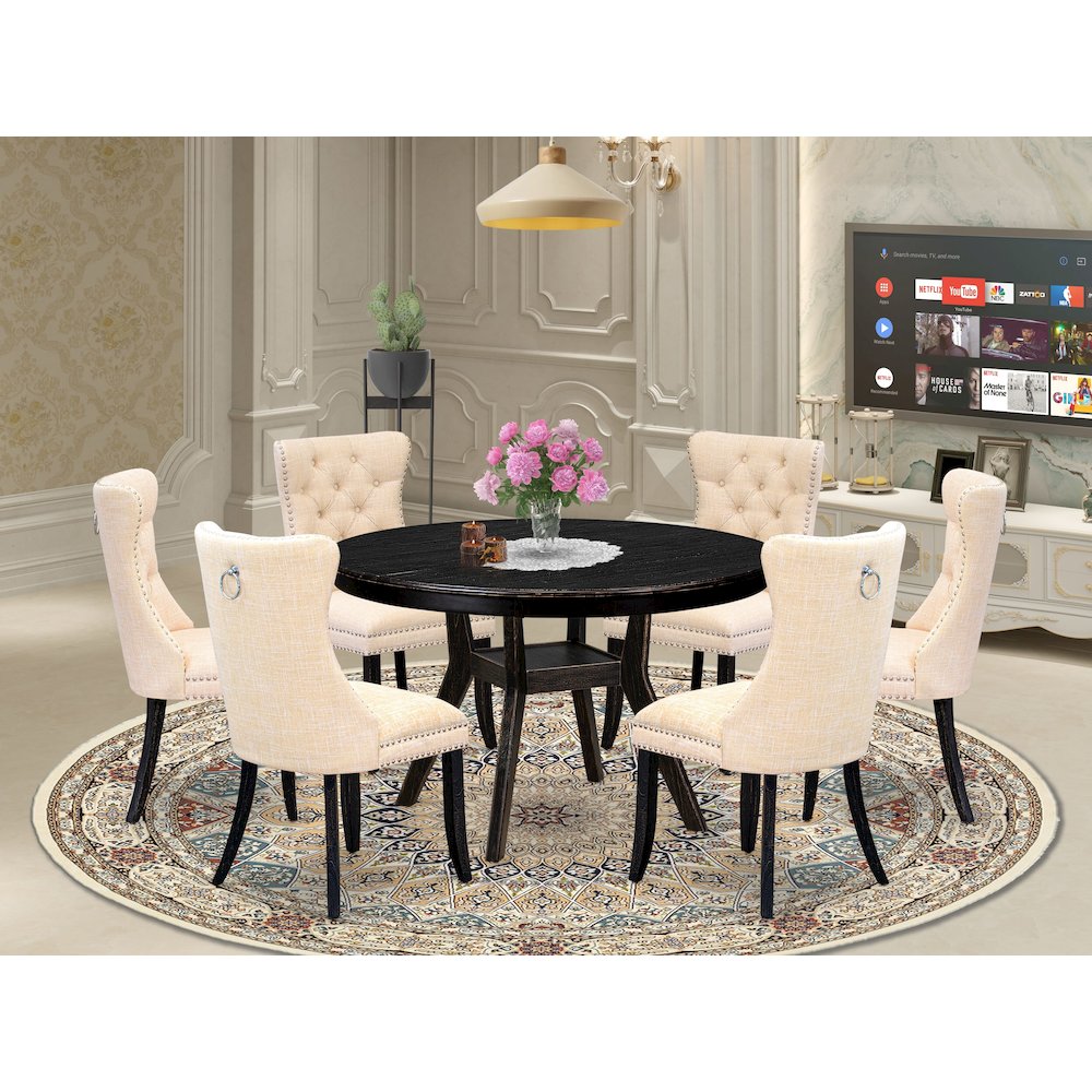 6 Light Beige Linen Fabric Kitchen Chair