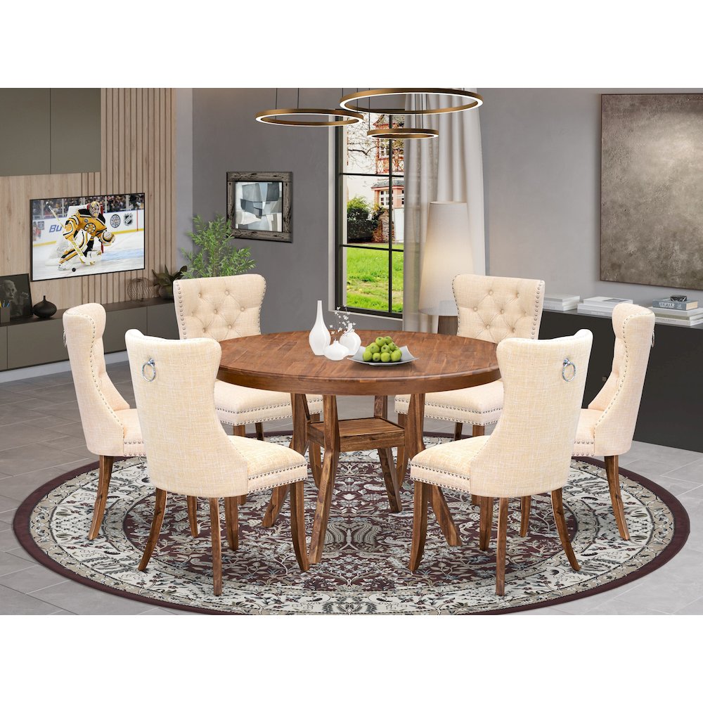 7-Piece Dining Room Set In Light Beige Color