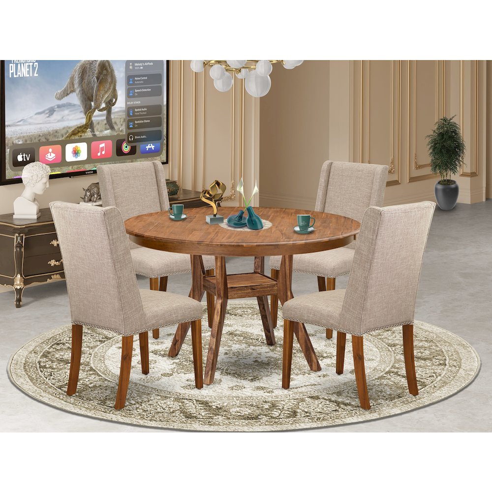 5-Piece Dining Table A Kitchen Table And 4 Light Tan Linen Fabric Dining Chairs
