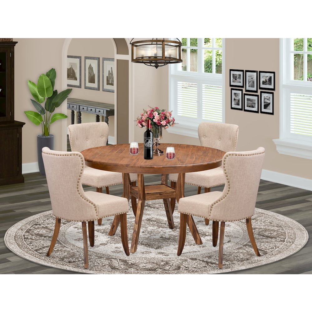 4 Light Tan Linen Fabric Kitchen Chairs
