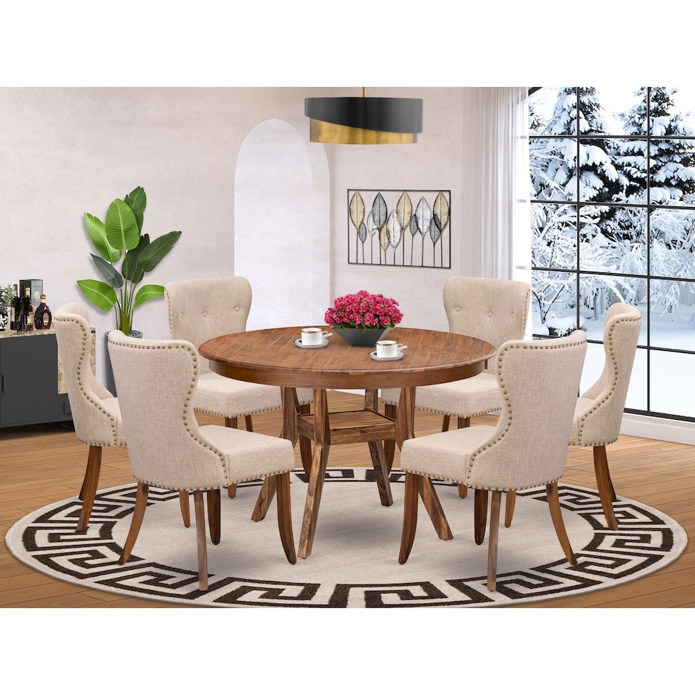 6 Light Tan Linen Fabric Chairs