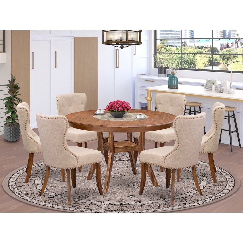 6 Light Tan Fabric Parson Chairs