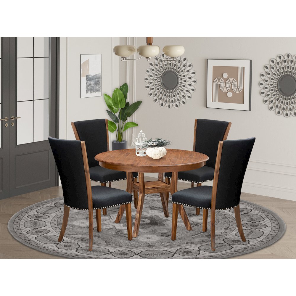 5 Piece Dining Set For 4 Consists Of 48″ Round Table In Black Color