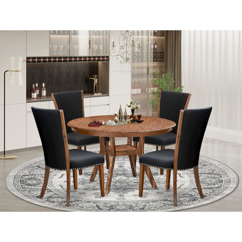 5 Piece Dining Table Set Includes 54″ Round Kitchen Table In Black Color