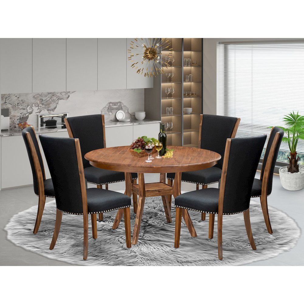 7 Piece Dining Set For 6 Consists Of 54″ Round Table In Black Color